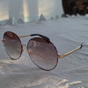 Cynthia Rowley Gold and Brown Round Sunglasses